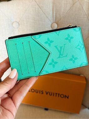 Louis Vuitton Taigarama Coin Card Holder / Coin Cles Wallet Aqua Monogram HTF
